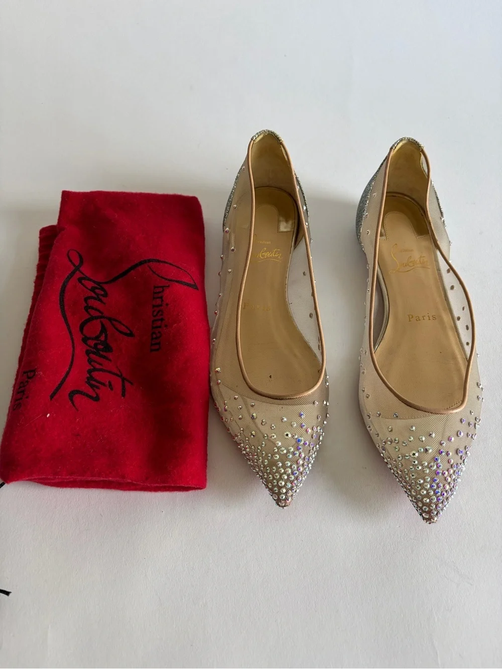 Christian Louboutin Follies Strass Nude Suede leather 37.5 - Picture 3 of 11